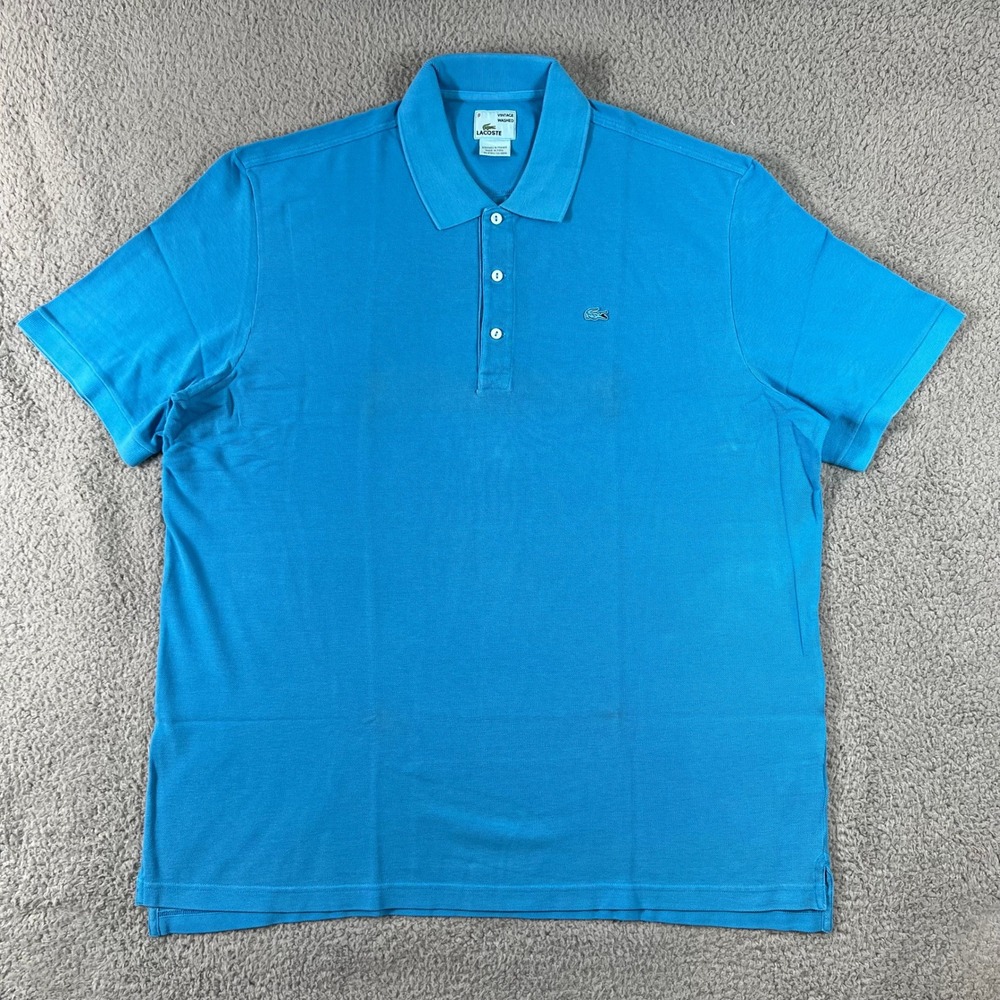 Lacoste Polo Shirt Men's US 4XL (EU/3XL) Blue Vintage Washed Short Sleeve NWT